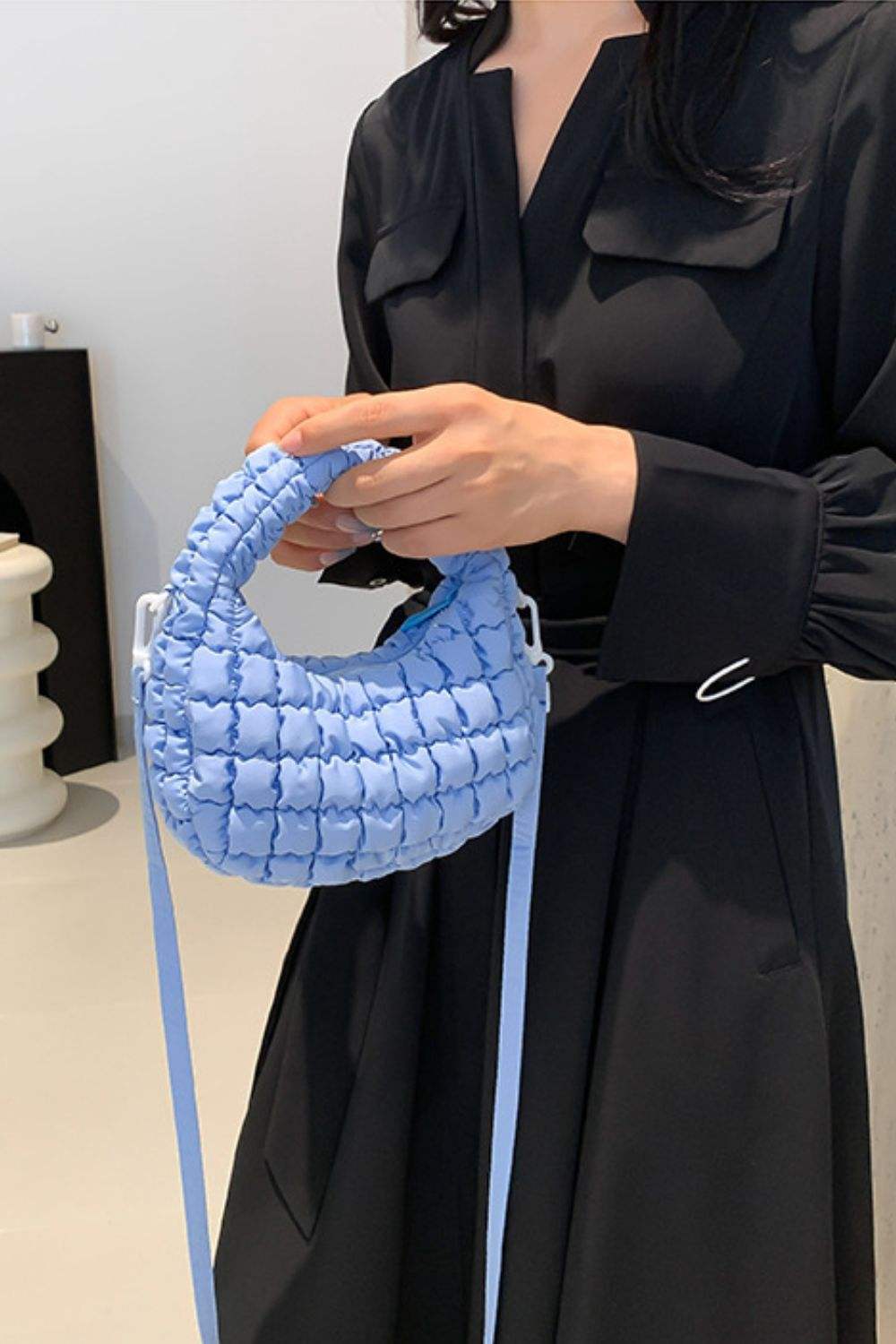 Quilted Puffy Removable Strap Crossbody Bag - Trendsi - Flyclothing LLC
