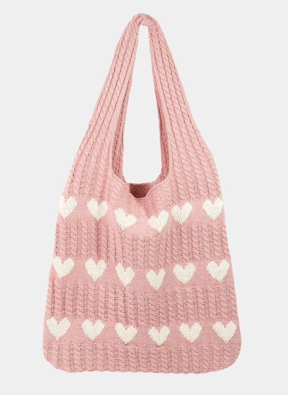 Fame Contrast Heart Crochet Tote Bag - Trendsi