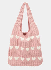 Fame Contrast Heart Crochet Tote Bag - Trendsi