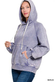 Zenana Acid Wash Fleece Hoodie with Kangaroo Pocket - Trendsi - Flyclothing LLC