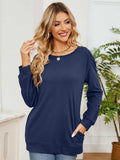 Ruched Shoulder Round Neck Long Sleeve Sweatshirt - Trendsi - Flyclothing LLC