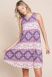 BOMBOM Bohemian Print Sleeveless Dress - Trendsi - Flyclothing LLC