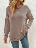 Side Slit Round Neck Dropped Shoulder Sweatshirt - Trendsi - Flyclothing LLC