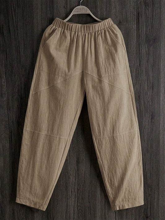 Elastic Waist Pants with Pockets - Trendsi