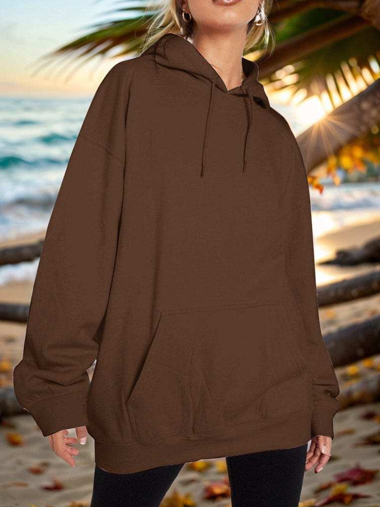 Drawstring Dropped Shoulder Hoodie - Trendsi - Flyclothing LLC