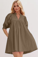 Oh Frill Notched Puff Sleeve Babydoll Mini Dress - Trendsi