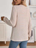 Striped Button Detail Long Sleeve Top - Trendsi - Flyclothing LLC
