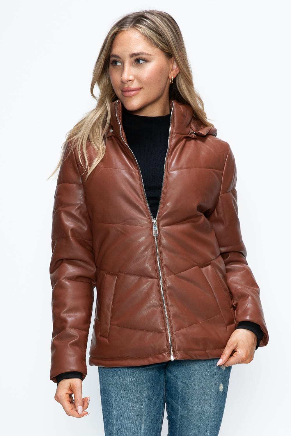How Dare U Pocketed Zip Up Puffer Jacket with Removable Hood - Trendsi - Flyclothing LLC