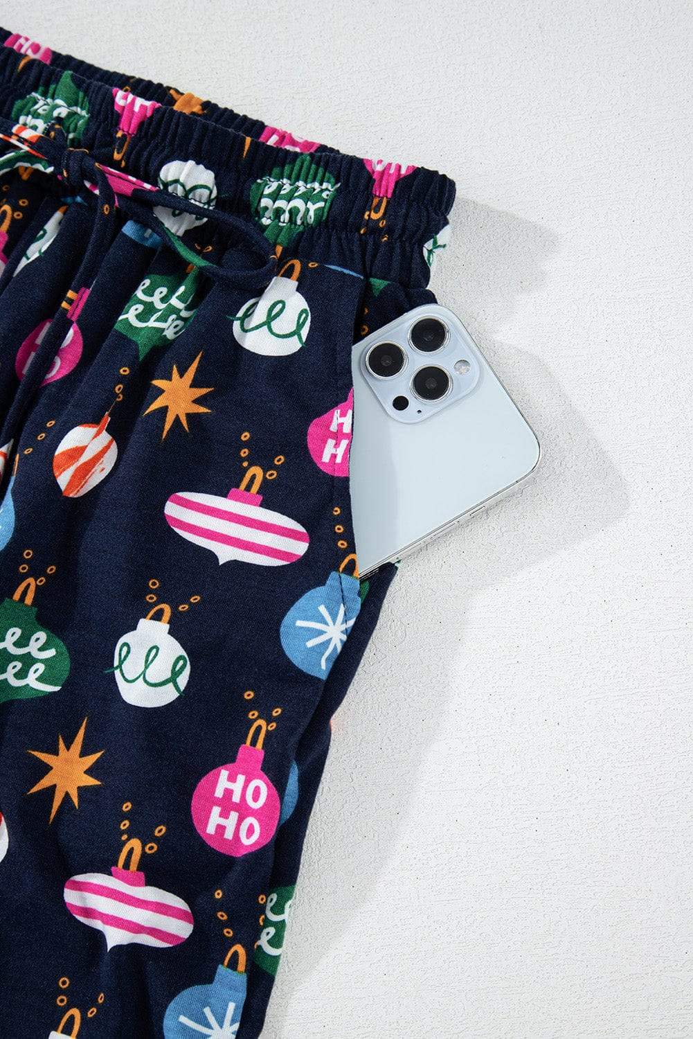 Christmas Lights Print Collared Neck Top and Pants Set - Trendsi - Flyclothing LLC