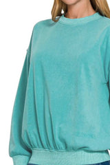 Zenana Soft Fleece Pigment Dye Round-neck Sweatshirts - Trendsi - Flyclothing LLC