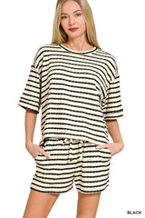 Zenana Striped Short Sleeve Tee & Shorts Set - Trendsi - Flyclothing LLC