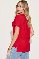 Basic Bae Full Size V-Neck High-Low T-Shirt - ShopBasicbae - Flyclothing LLC