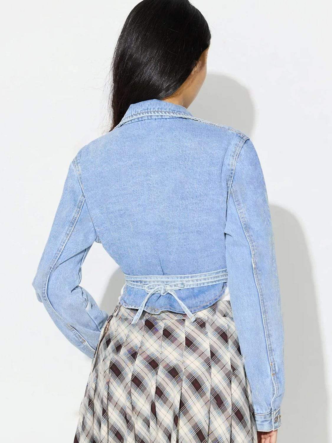 Asymmetric Slit Collared Neck Long Denim Top - Trendsi - Flyclothing LLC