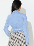 Asymmetric Slit Collared Neck Long Denim Top - Trendsi - Flyclothing LLC