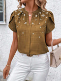 Floral Notched Short Sleeve Blouse - Trendsi - Flyclothing LLC