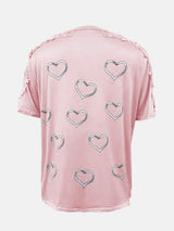 Full Size Lace Detail Heart Round Neck Short Sleeve Top - Trendsi - Flyclothing LLC