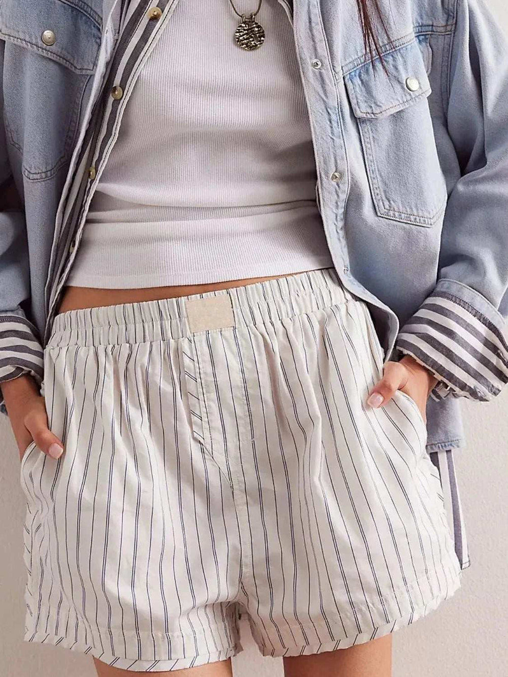 Striped Elastic Waist Shorts - Trendsi - Flyclothing LLC