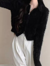 Fluffy Knit Zip-Up Outerwear - Trendsi - Flyclothing LLC