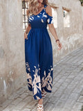 Printed Cold Shoulder Short Sleeve Maxi Dress - Trendsi