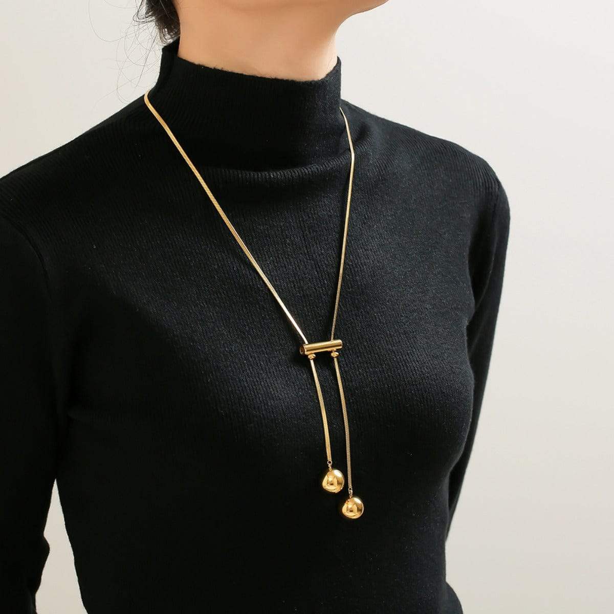 18K Gold-Plated Titanium Steel Hollow Bead Necklace - Trendsi - Flyclothing LLC