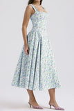Floral Square Neck Wide Strap Midi Dress - Trendsi