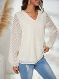 Textured V-Neck Balloon Sleeve Blouse - Trendsi - Flyclothing LLC