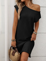 One Shoulder Mini Sweater Dress - Trendsi - Flyclothing LLC