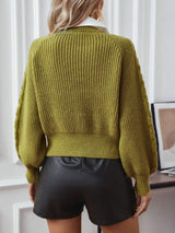 Cable-Knit Collared Neck Faux Layered Sweater - Trendsi - Flyclothing LLC