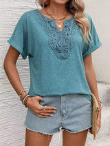 Lace Trim Short Sleeve T-Shirt - Trendsi - Flyclothing LLC