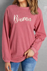 Corded Ribbed Bama Embroidered Letter Graphic Sweatshirt - Trendsi - Flyclothing LLC