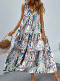Printed V-Neck Tiered Maxi Tank Dress - Trendsi
