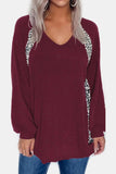 Full Size Leopard V-Neck Long Sleeve T-Shirt - Trendsi - Flyclothing LLC