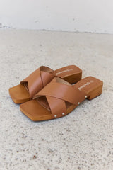 Weeboo Step Into Summer Criss Cross Wooden Clog Mule in Brown - Trendsi - Flyclothing LLC