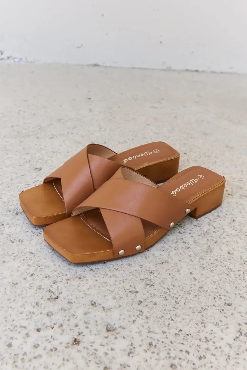 Weeboo Step Into Summer Criss Cross Wooden Clog Mule in Brown - Trendsi - Flyclothing LLC