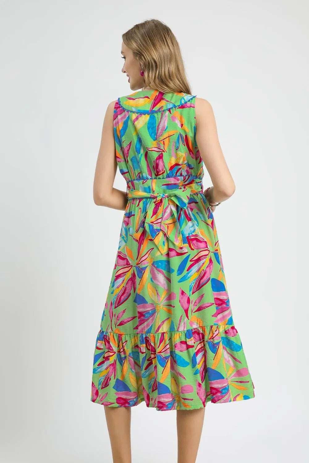 Umgee Ruffled Hem Printed Sleeveless Midi Dress - Trendsi - Flyclothing LLC