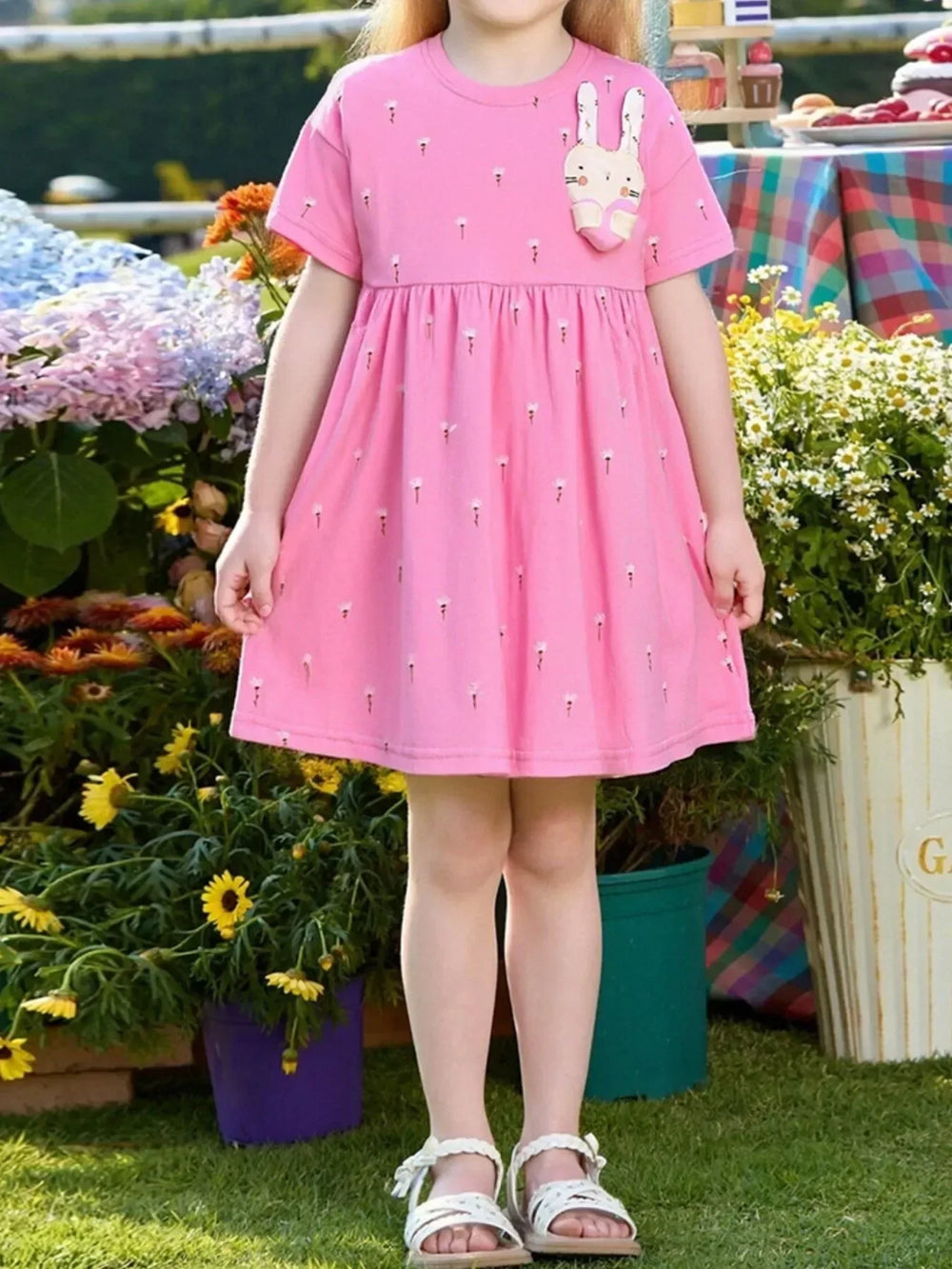 Children's Bunny Applique Casual Dress - Trendsi - Flyclothing LLC