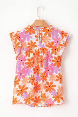 Printed Round Neck Cap Sleeve Blouse - Trendsi - Flyclothing LLC