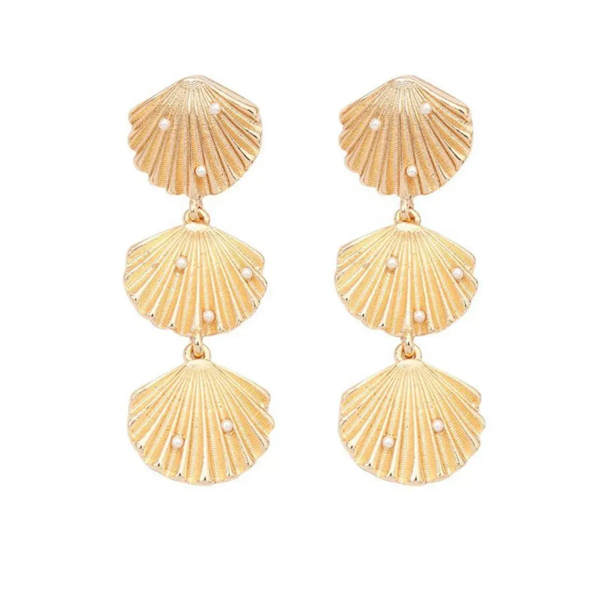Seashell Dangle Earrings with Pearl Accents - Trendsi - Flyclothing LLC