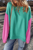 Contrast Round Neck Long Sleeve Sweatshirt - Trendsi - Flyclothing LLC