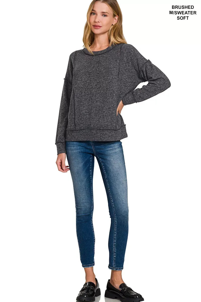 Zenana Brushed Hacci Drop Shoulder Sweater - Trendsi - Flyclothing LLC