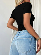 Scoop Neck Short Sleeve T-Shirt - Trendsi - Flyclothing LLC