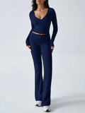 Devine Ruched Long Sleeve Top and Pants Set - Trendsi - Flyclothing LLC
