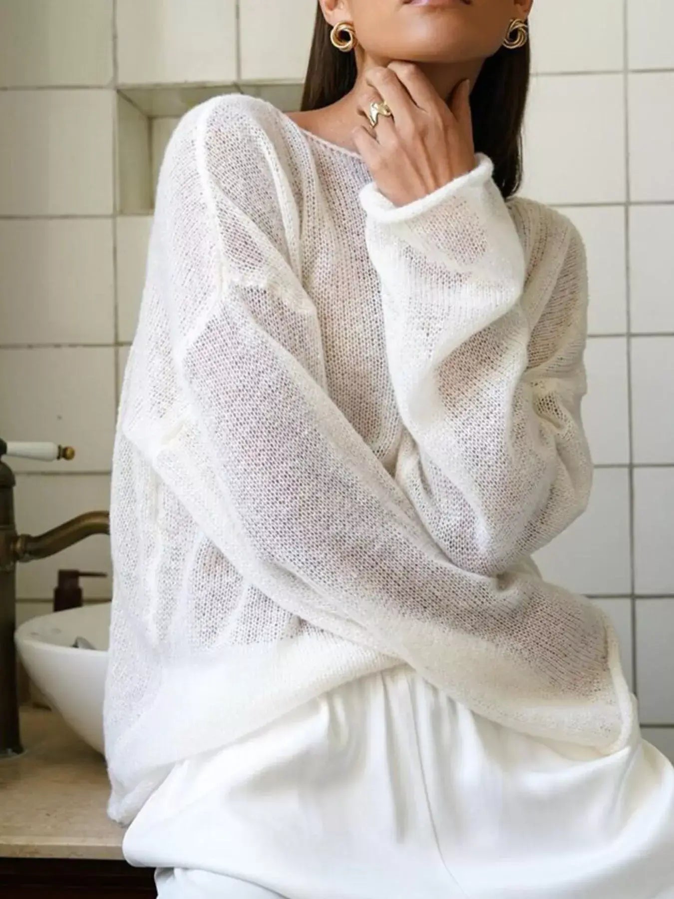 Boat Neck Dropped Shoulder Sweater - Trendsi - Flyclothing LLC