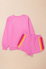 Full Size Contrast Striped Round Neck Top and Shorts Set - Trendsi - Flyclothing LLC