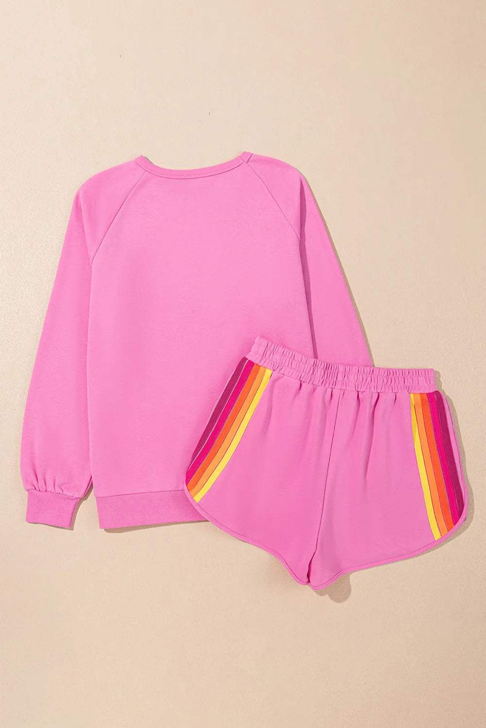 Full Size Contrast Striped Round Neck Top and Shorts Set - Trendsi - Flyclothing LLC