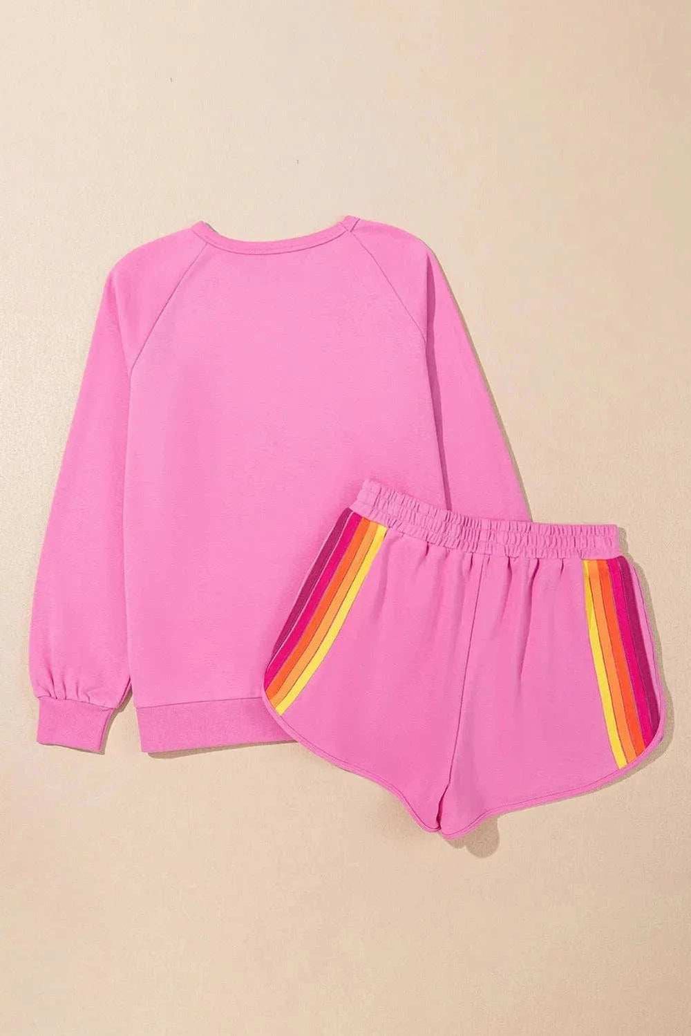 Full Size Contrast Striped Round Neck Top and Shorts Set - Trendsi - Flyclothing LLC