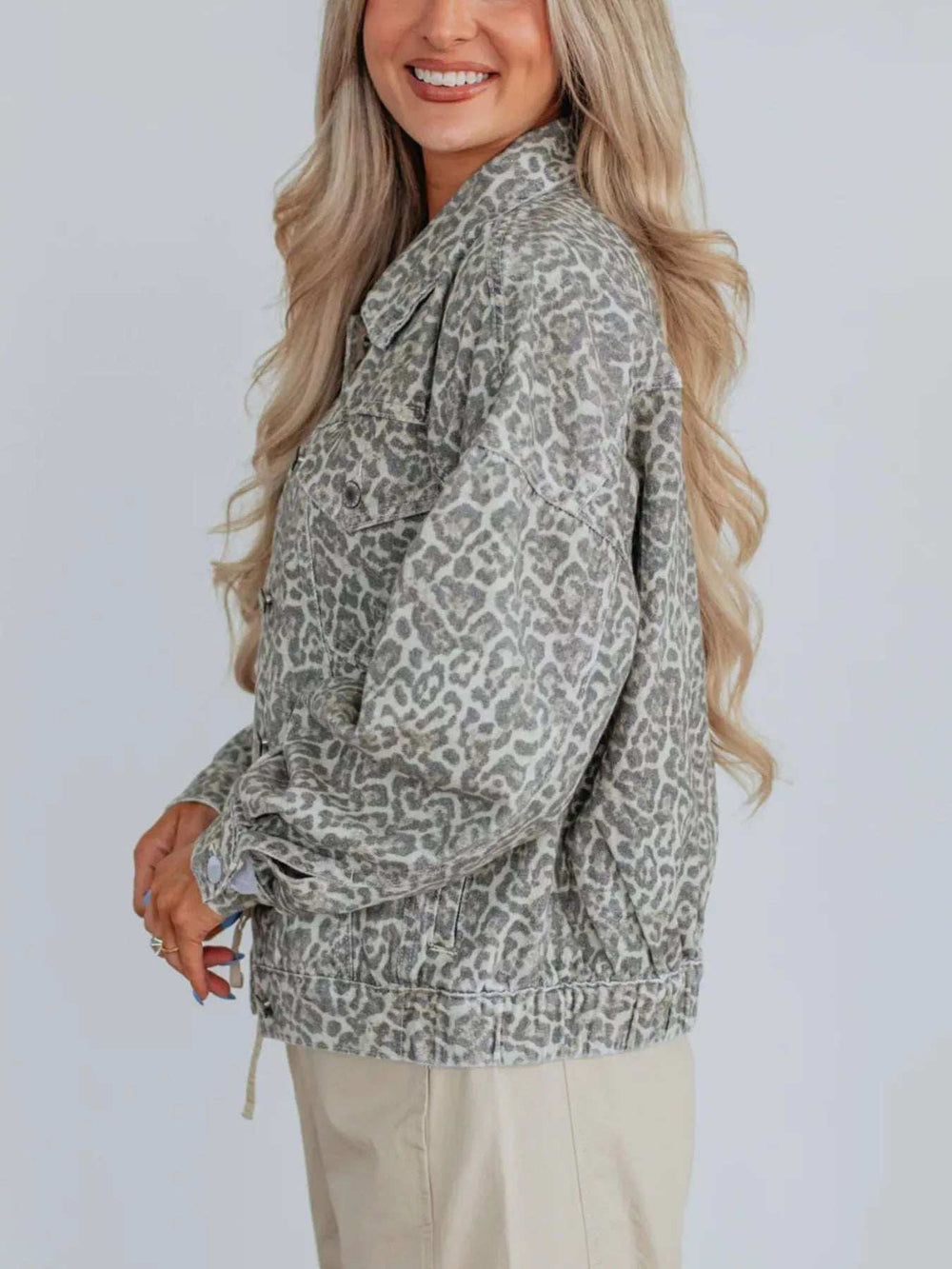 Leopard Button Up Denim Jacket - Trendsi - Flyclothing LLC