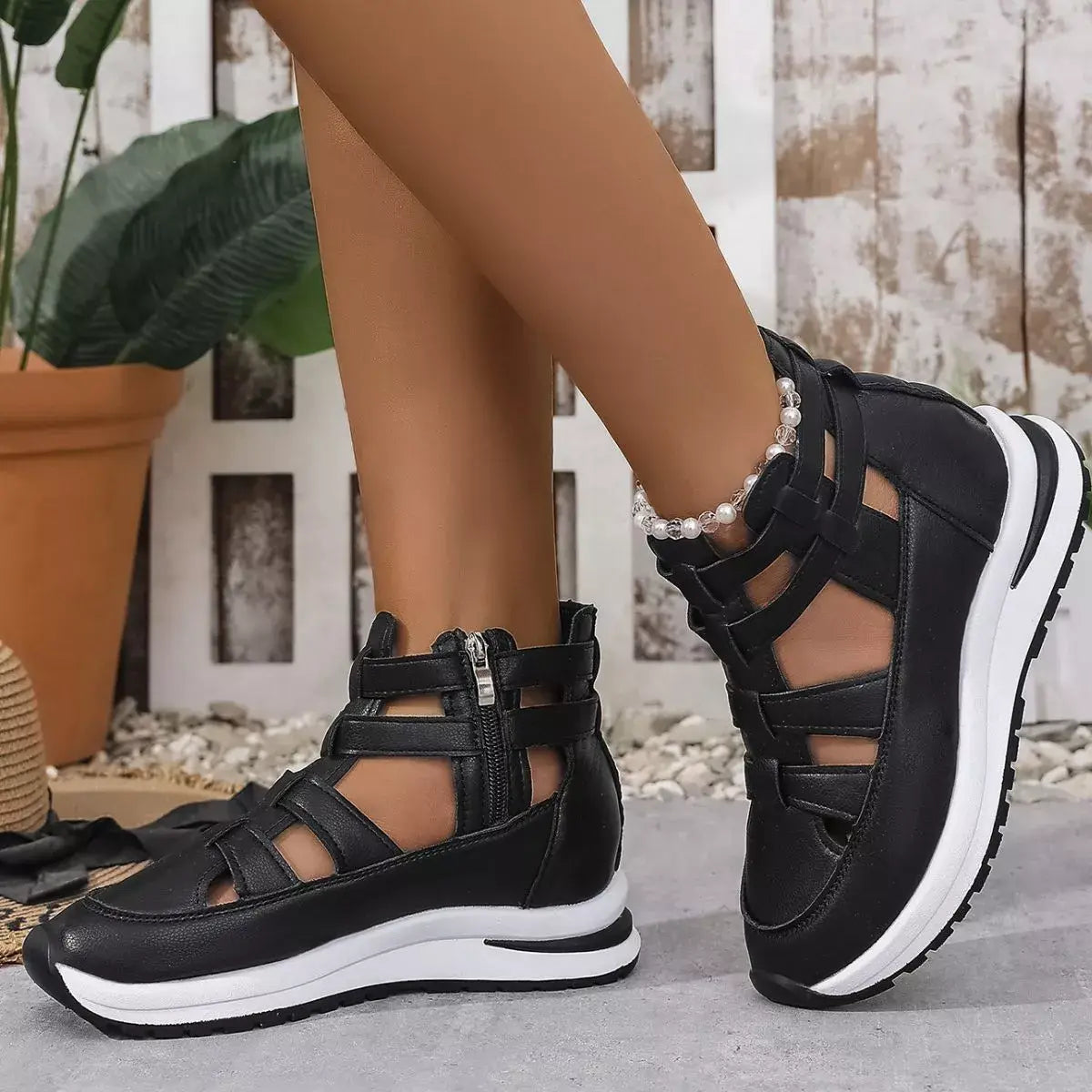 Cutout Platform Sneakers - Trendsi - Flyclothing LLC