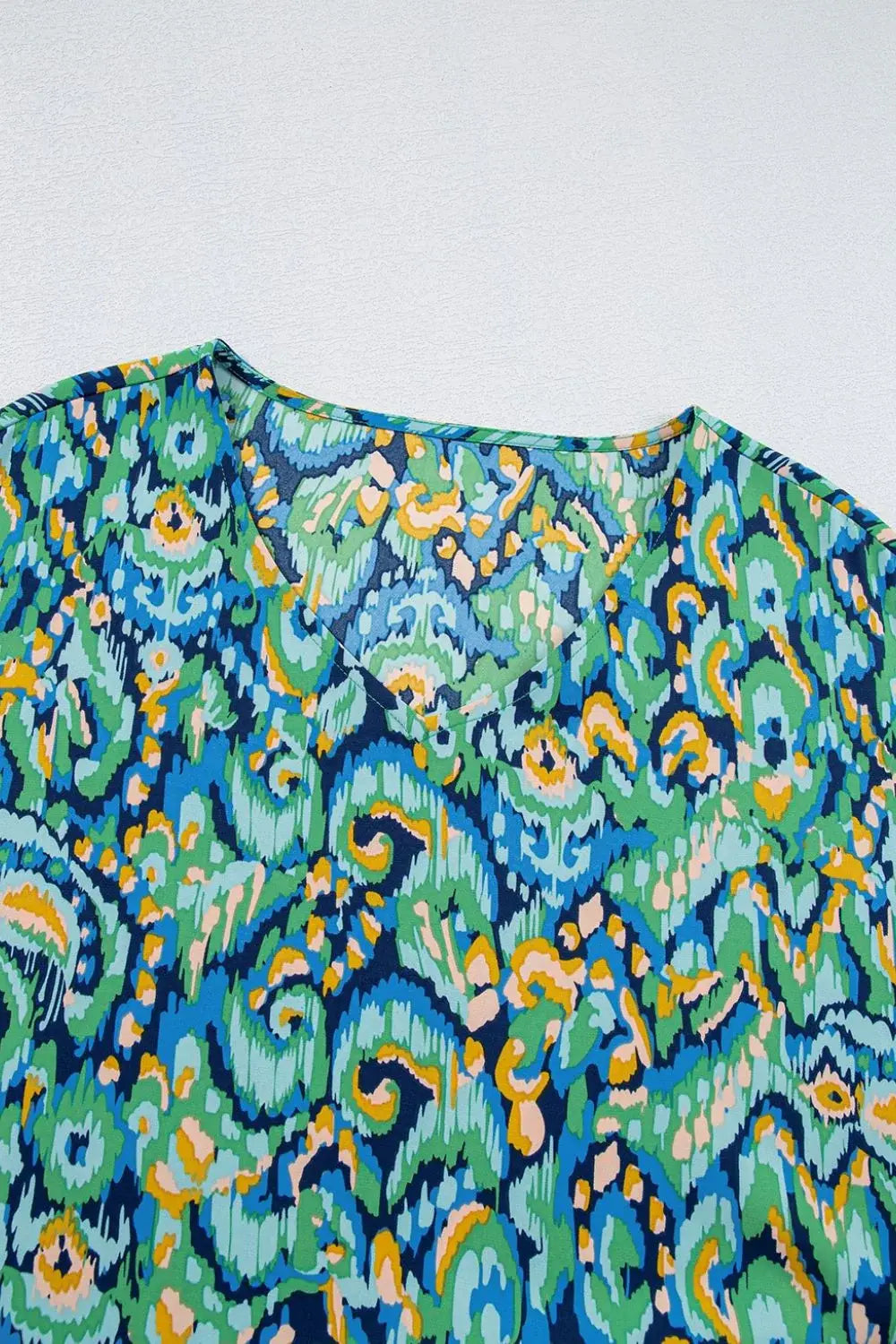 Abstract Print V Neck Half Sleeve Loose Fit Blouse - Trendsi - Flyclothing LLC