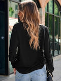 Round Neck Smocked Lantern Sleeve T-Shirt - Trendsi